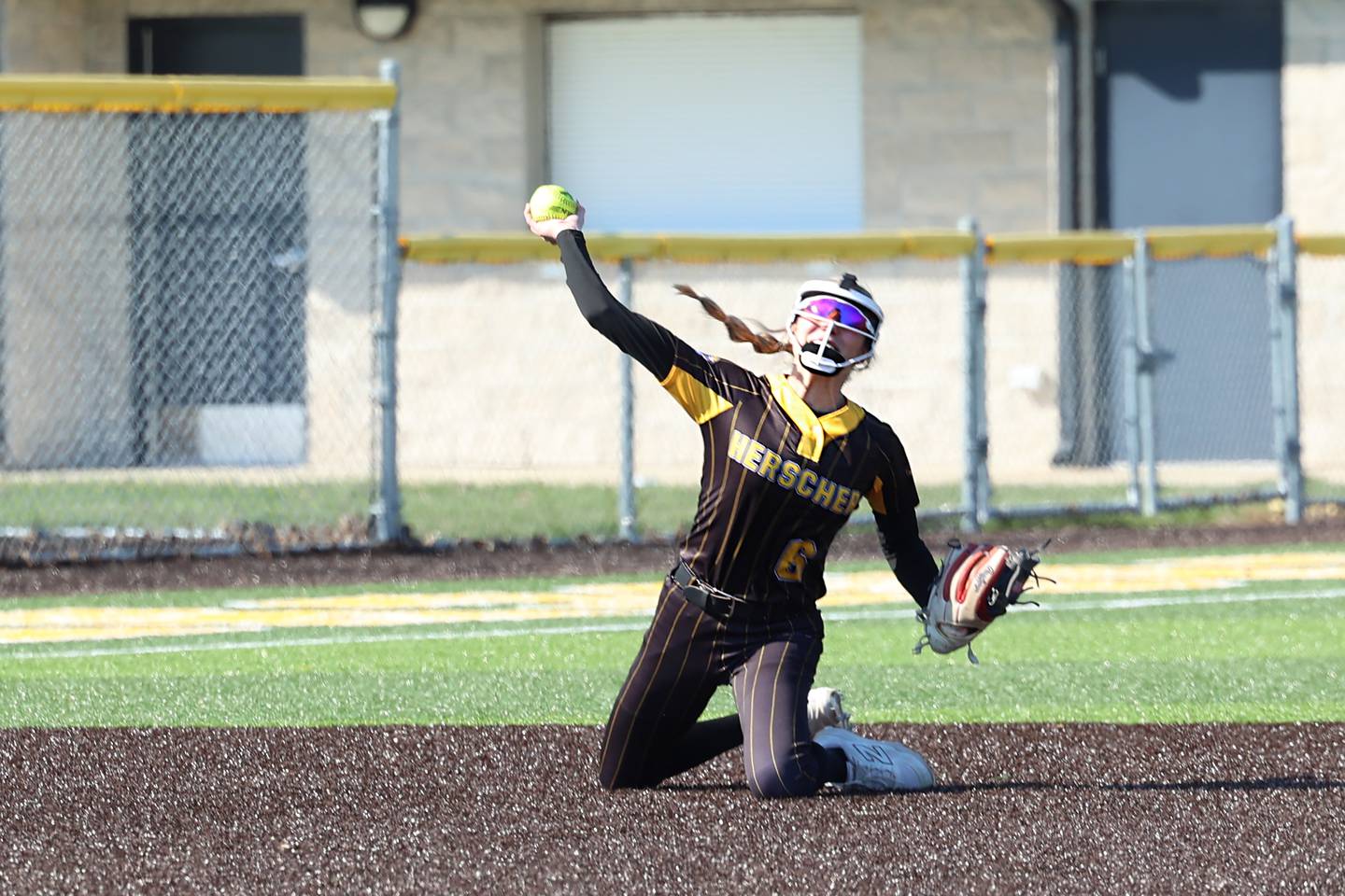 Herscher's Lexi Crawford throws to first after fielding the ball during their game against Bradley-Bourbonnais on Monday, March 23, 2026.