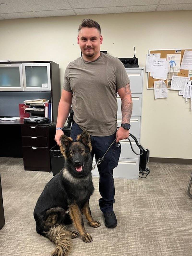 The Streator Police Department introduced new K-9 Bo, announcing the new police dog will be paired with Officer Trevor Sember.