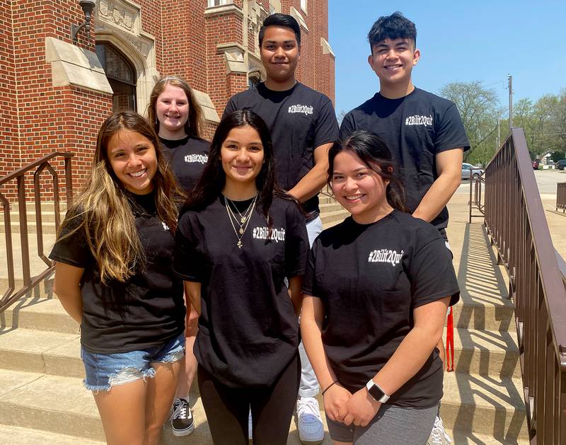 La Salle-Peru High School students who earned the Illinois State Seal of Biliteracy for the 2021-2022 school year are (back row, from left) Shea Rathburn, Alexis Lucero, Lyan Gonzalez, Litzy López, (front row, from left), Anna Larios and Melissa Trinidad. The students are wearing Seal of Biliteracy t-shirts sponsored by retired LPHS French teacher Sue Johnson.