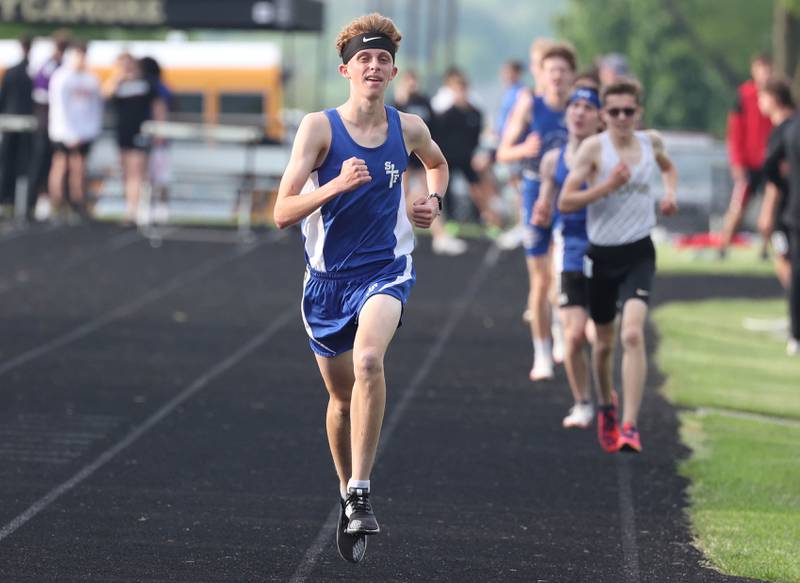 St. Francis’ Charlie Coyle participates in the 3200 meter run Thursday, May 16, 2024, during the Class 2A boys track sectional at Sycamore High School.