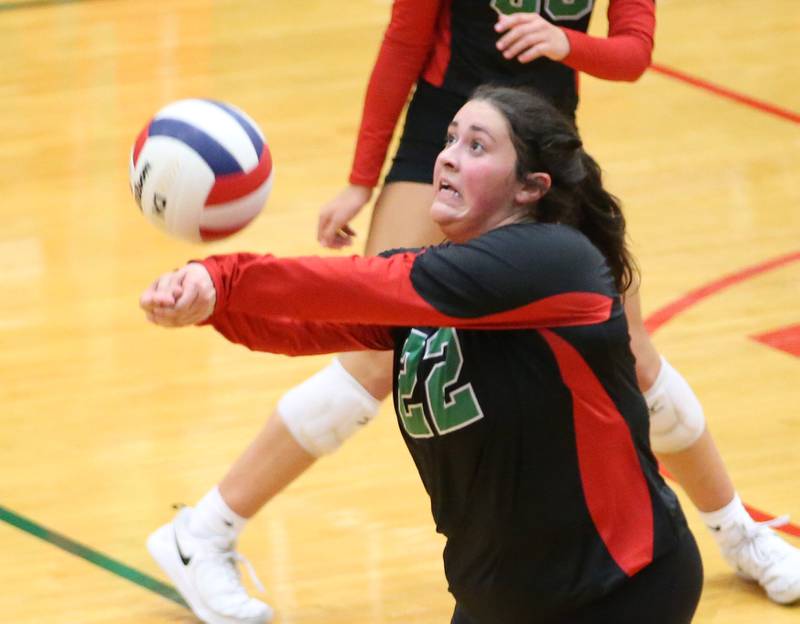L-P's Carly Garretson returns the ball to the Ottawa side of the net on Tuesday, Oct. 17, 2023 at Sellett Gymnasium.