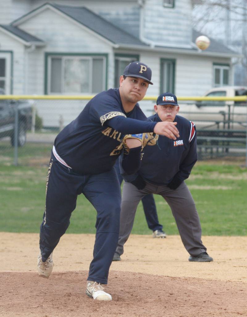 Polo's Jeffrey Donaldson pitches against Morrison during a Thursday, April 10, 2025 game in Polo.