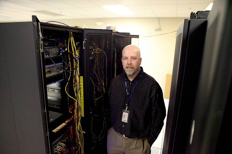 Kane County Chief Information Officer Roger Fahnestock in the county's data center at the Kane County Government Center in Geneva.