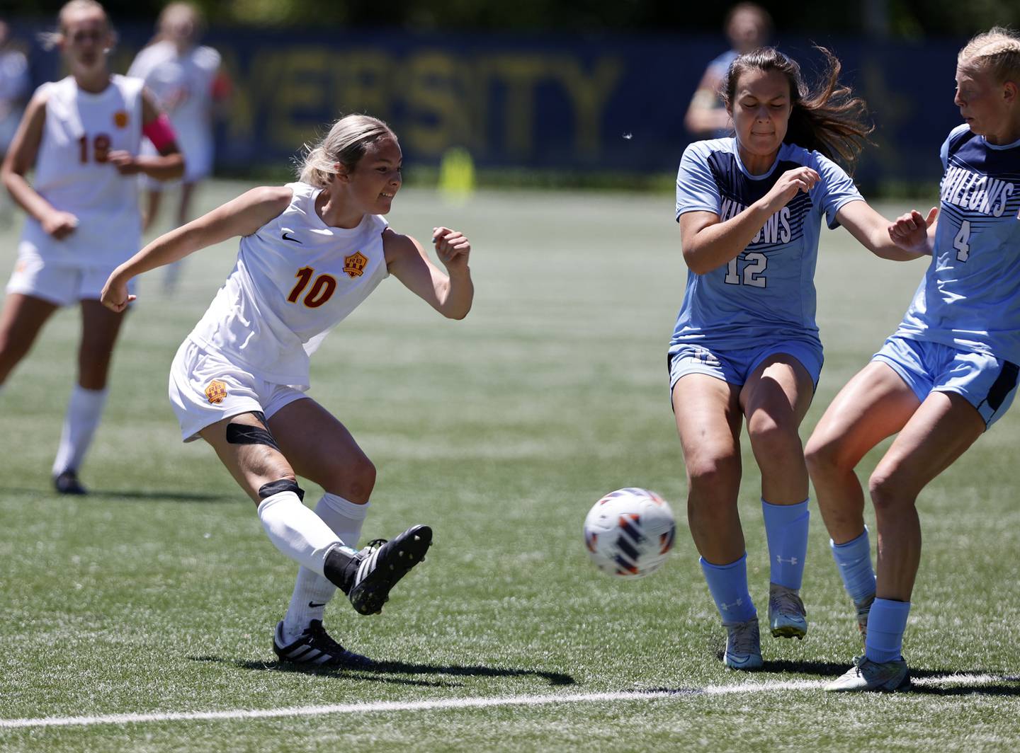 Richmond-Burton's Maddie Seyller (10) takes a shot at goal during the Class 1A Dominican super-sectional between Willows Academy and Richmond-Burton HS in River Forest on Saturday, May 25, 2024.