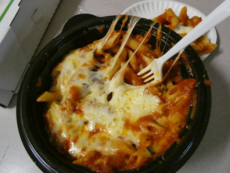 A nice cap of bubbly cheese tops the baked mostaccioli from Sal's Pizza Company.