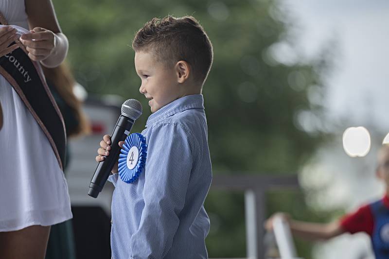 Liam Wright answers a question Wednesday August 2, 2023 of the Little Mister Ogle County pageant.