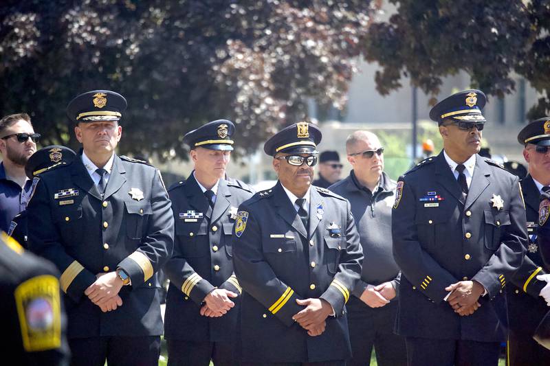 Police officials in Will County attend the 44th Annual Will County Law Enforcement Memorial Day ceremony on Thursday, May 8, 2025, at the Will County Law Enforcement Memorial, 14 W. Jefferson St., Joliet.
