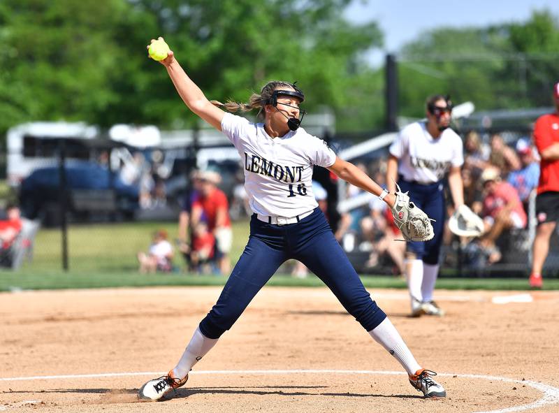 Lemont's Sage Mardjetko throws a ptich during the Lemont Class 3A Sectional Final game against Ottawa on Friday, June 2, 2023, at Lemont.