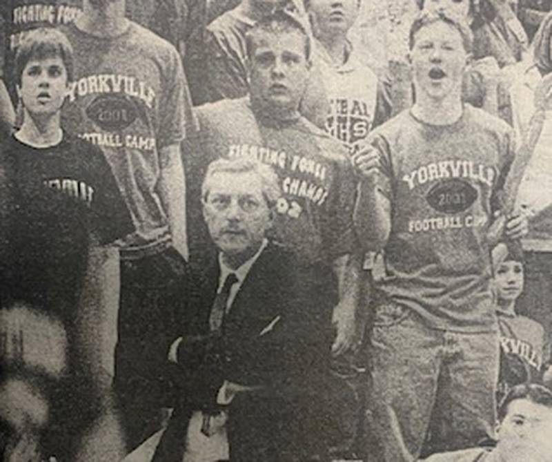 Jerry Farber (in suit), who coached the Yorkville boys basketball team for 12 seasons from 1999 until 2011, died on Friday, April 15 at age 68. Farber also taught at Odell and Morris.