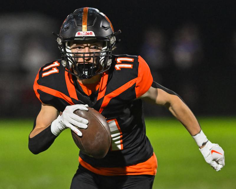 Crystal Lake Central's Thomas Hammond takes the ball up midfield against Fox Valley Conference rival Hampshire on Friday, Oct. 20, 2023 in Crystal Lake.