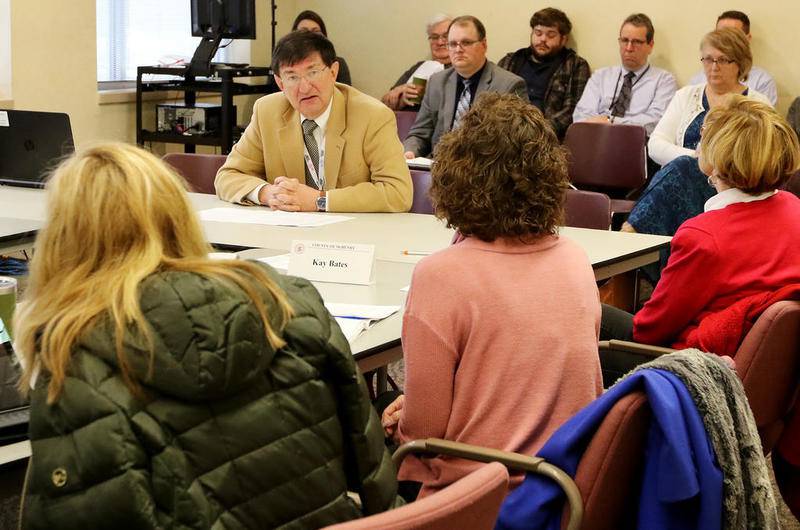McHenry County Board member Michael Vijuk delivers his stance on the potential elimination of health insurance and mileage reimbursement for McHenry County Board members on Wednesday during a McHenry County Administrative Services committee meeting in Woodstock.