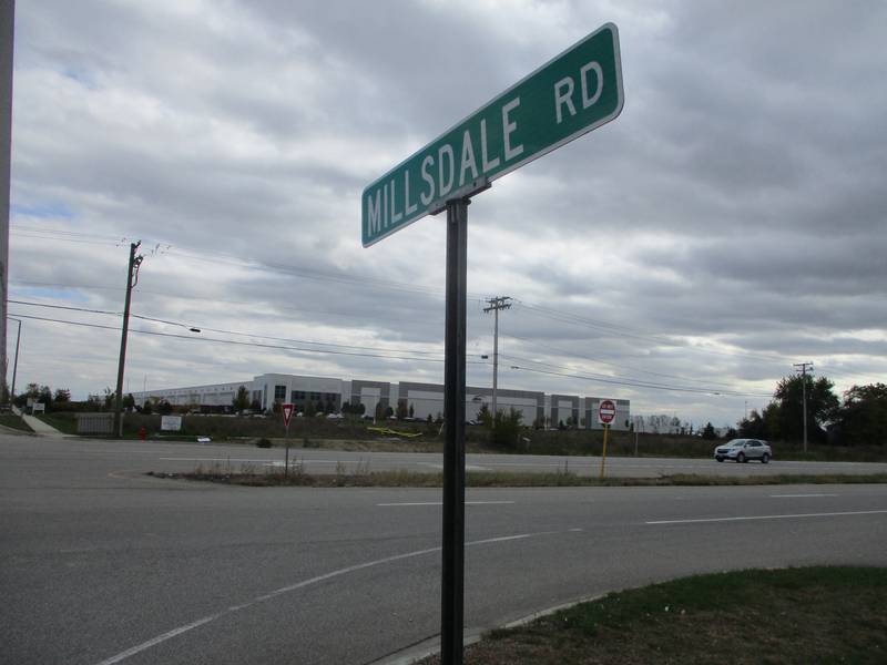 The one warehouse built in the Joliet Logistics Park seen from the other side of Route 53 at Millsdale Road on Oct. 22, 2023.