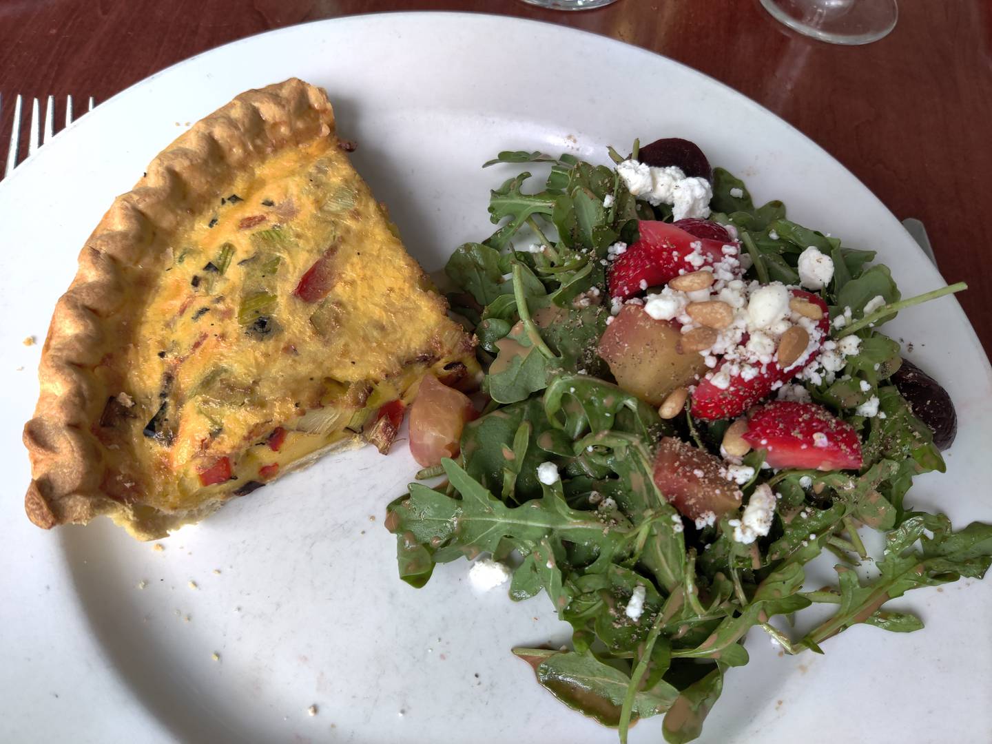 Red pepper and leek quiche at Fiora's in Geneva.