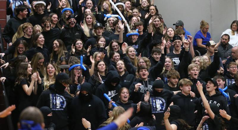 Princeton super fans cheer on the Tigers as they play Rock Falls during the Class 2A Sectional final on Friday, March 7, 2025 at Marengo High School.