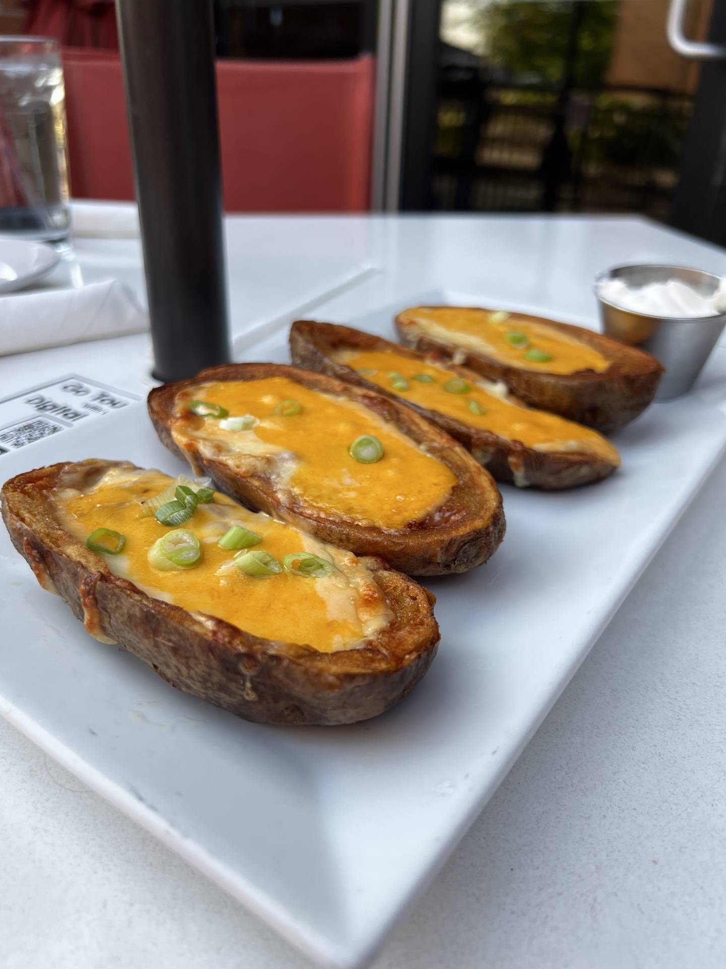 The potato skins appetizer at Village Vintner Winery and Brewery are packed with flavorful cheeses.