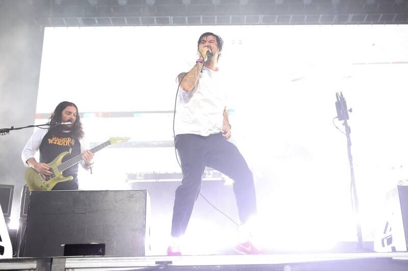 Chino Moreno of the Deftones performs at Lollapalooza on Saturday, Aug. 3, 2024 in Chicago.