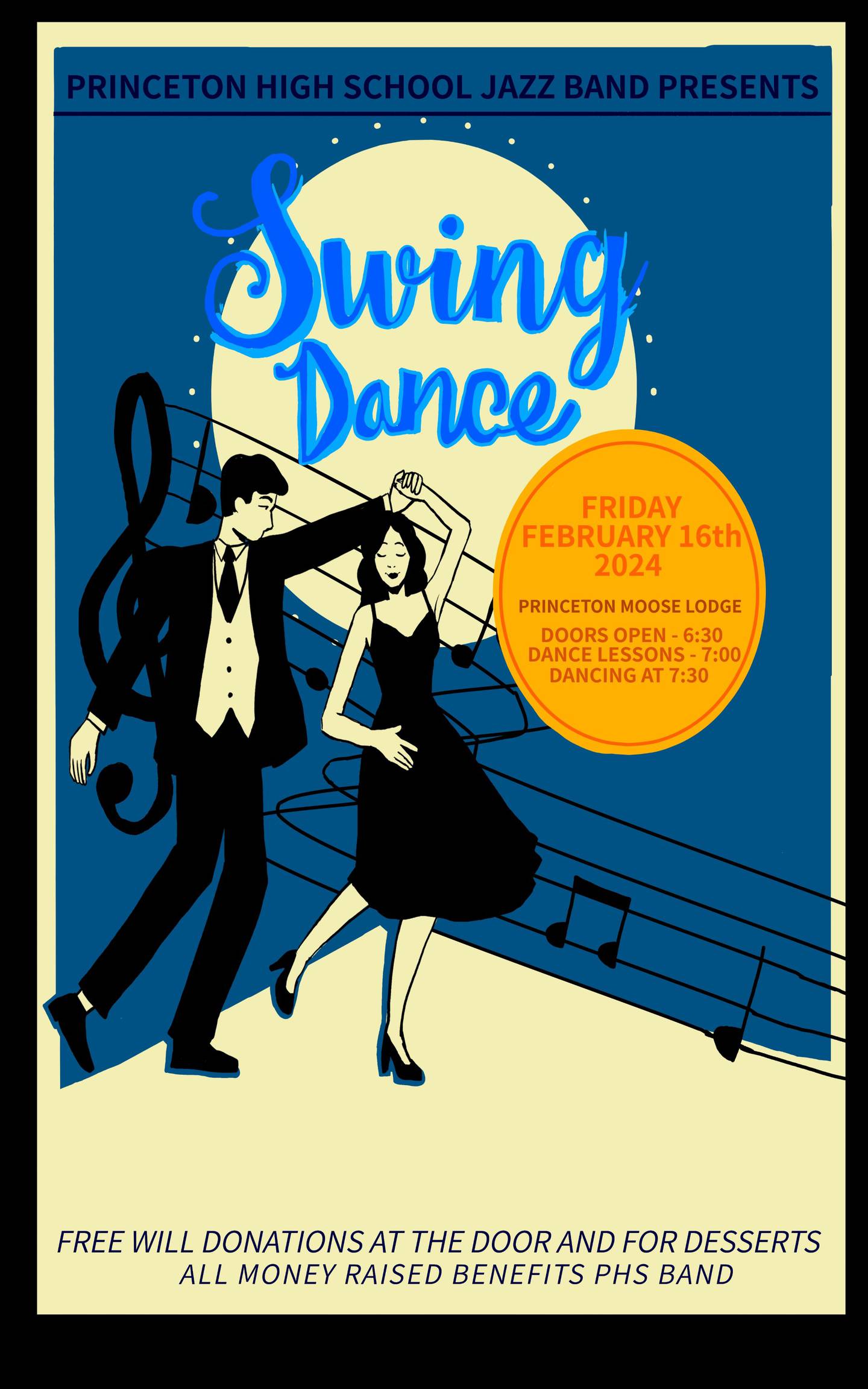 The Princeton High School jazz band will host a Swing Dance held at the Princeton Moose Lodge (1339 N Euclid Ave) on Friday, Feb. 16.