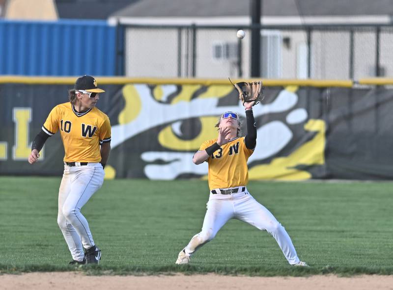 Joliet West's Christian Chignoli in position to catch the ball during the non-conference game against Lincoln-Way West on Friday, April. 19, 2024, at Joliet.