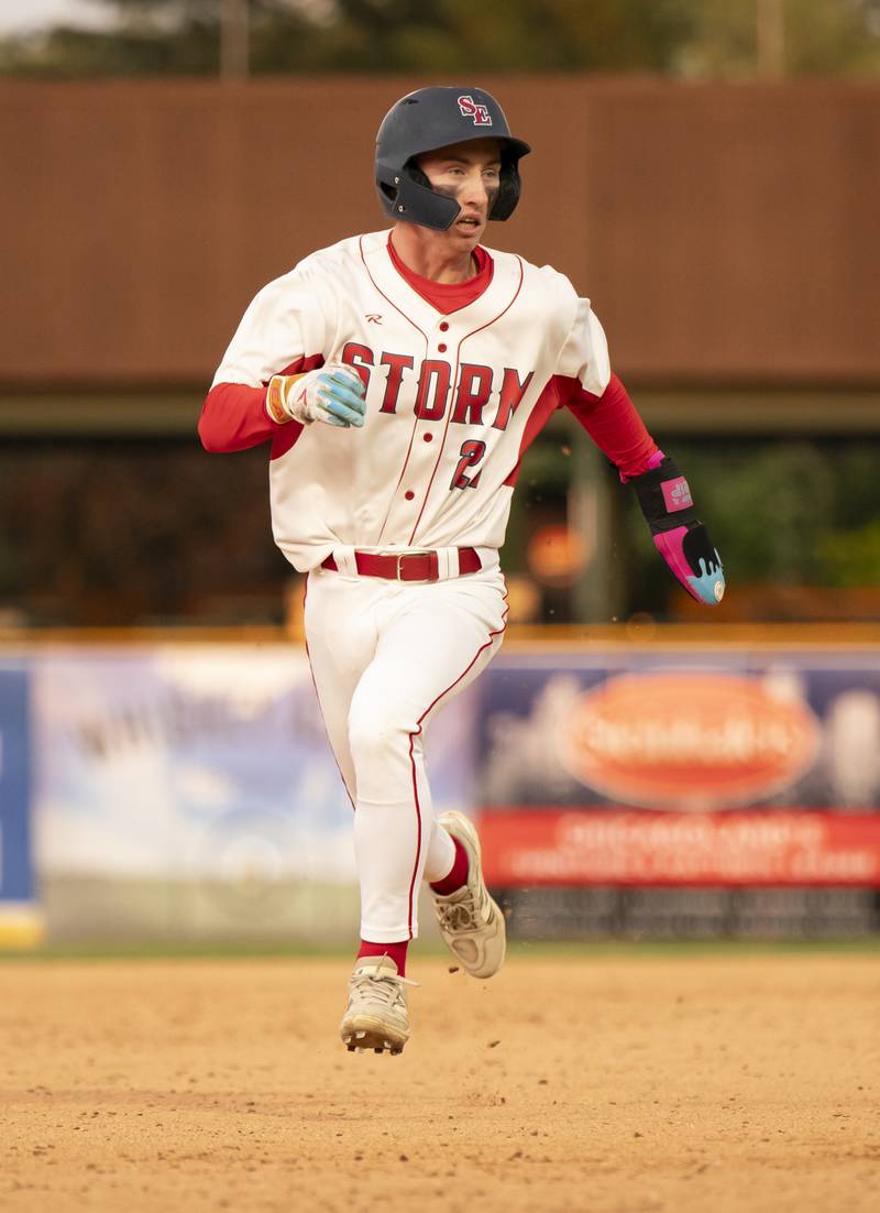 South Elgin's Ethan Tufetedal runs to third base during the boys baseball Class 4A Kane County Cougars Supersectional against McHenry on Monday, June 9, 2025 at Northwestern Medicine Field in Geneva. Ryan Rayburn for Shaw Local