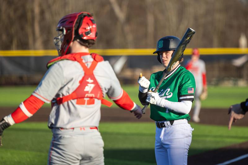 Brant Roe of Seneca looks at Ottawa Catcher on Monday, March 17, 2025 at Seneca High School in Seneca.