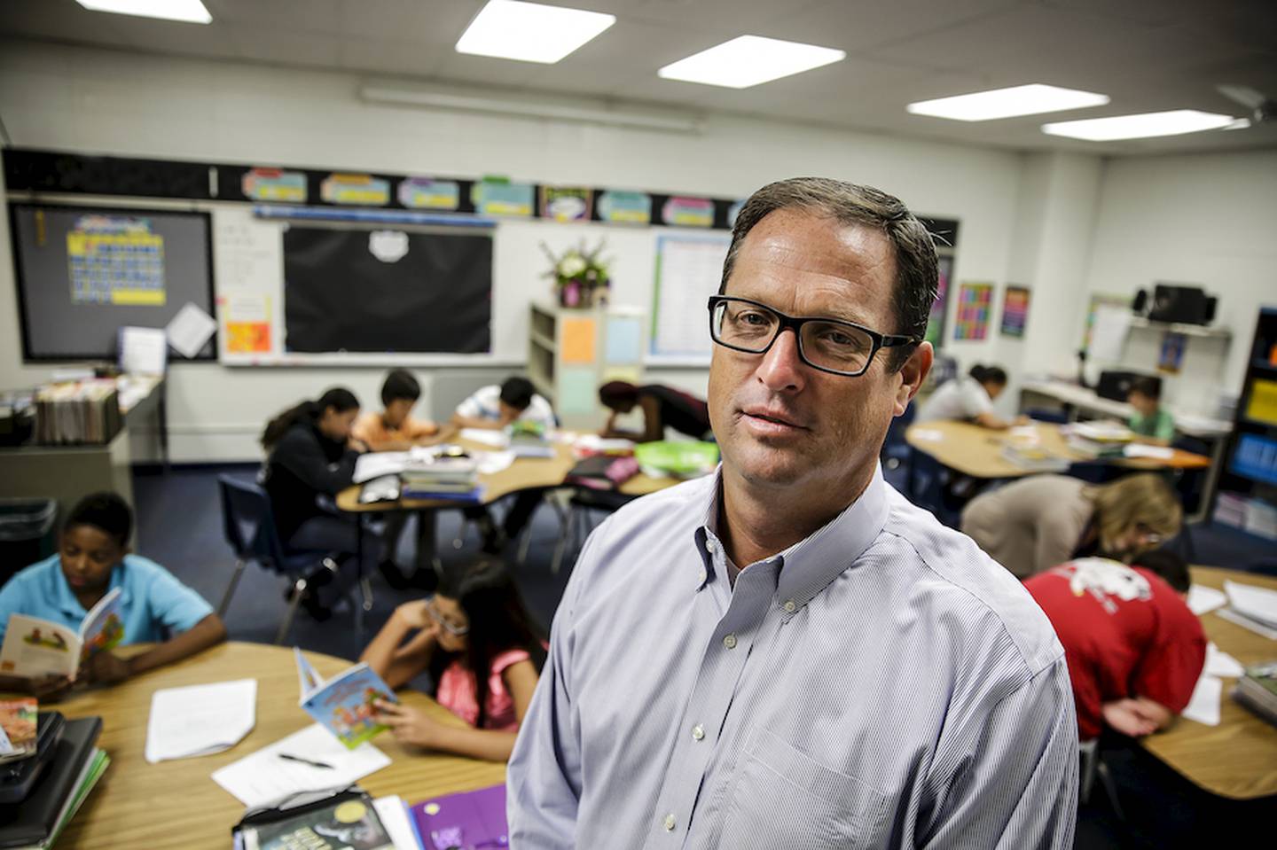 Union School District 81 superintendent Tim Baldermann poses for a portrait Thursday at Union Elementary School in Joliet. The school district recently received the Award of Merit from the Illinois State Board of Education.