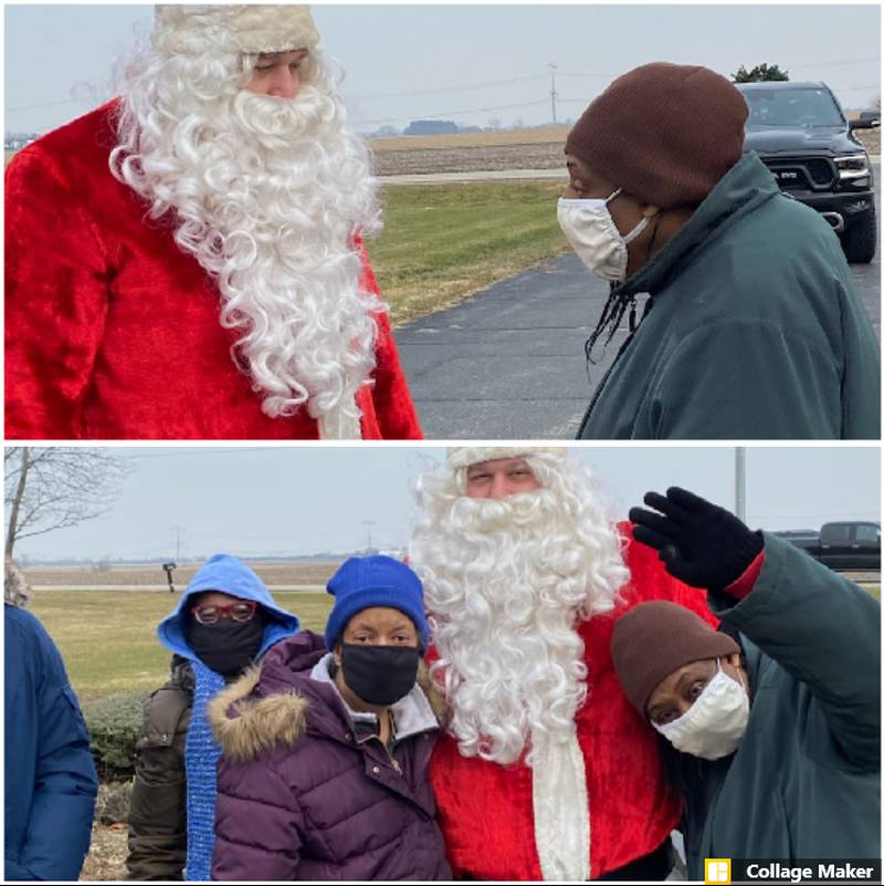 Santa visits with women supported by Trinity Services Dec. 18 at a home in Manhattan.