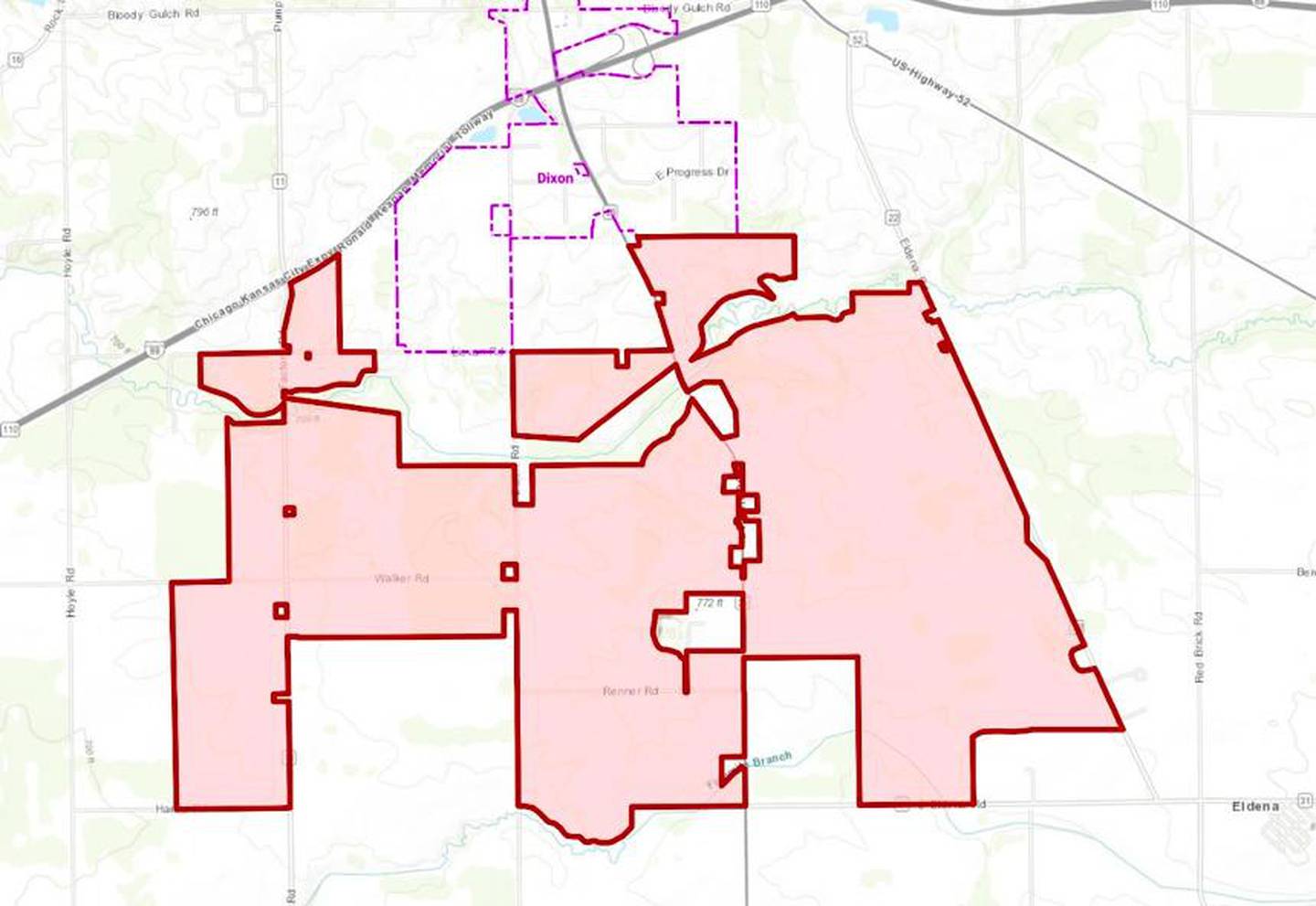 This map illustrates the footprint of the proposed 4,000-acre solar farm south of Dixon.