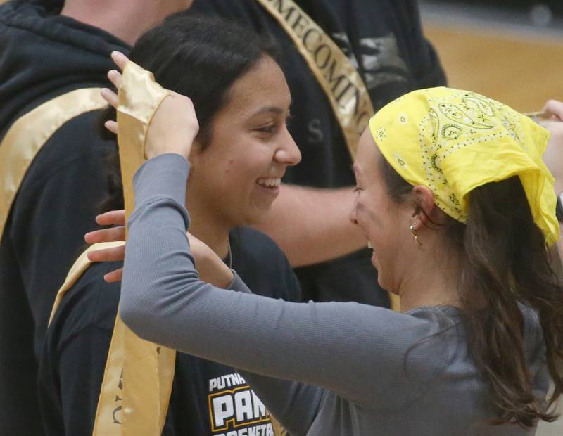 Putnam County High School senior Valleria Villagomez is crowned homecoming queen by Eme Bouxsein during the football Homecoming Pep Rally on Friday, Sept. 27, 2024 at Putnam County High School in Granville.