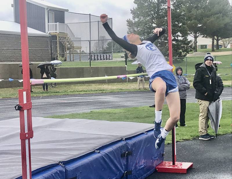 Princeton's Jenna Loftus jumps during Thursday's Three Rivers Track & Field Meet at Bureau Valley High School.