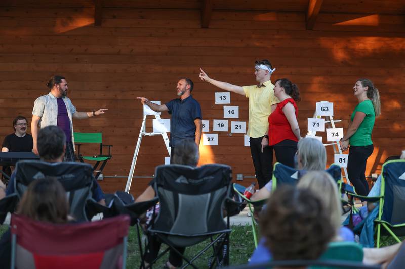 GreenRoom Improv cast do an improv at their show hosted by the Morris Library at Goold Park on Friday, Aug. 11, 2023 in Morris.
