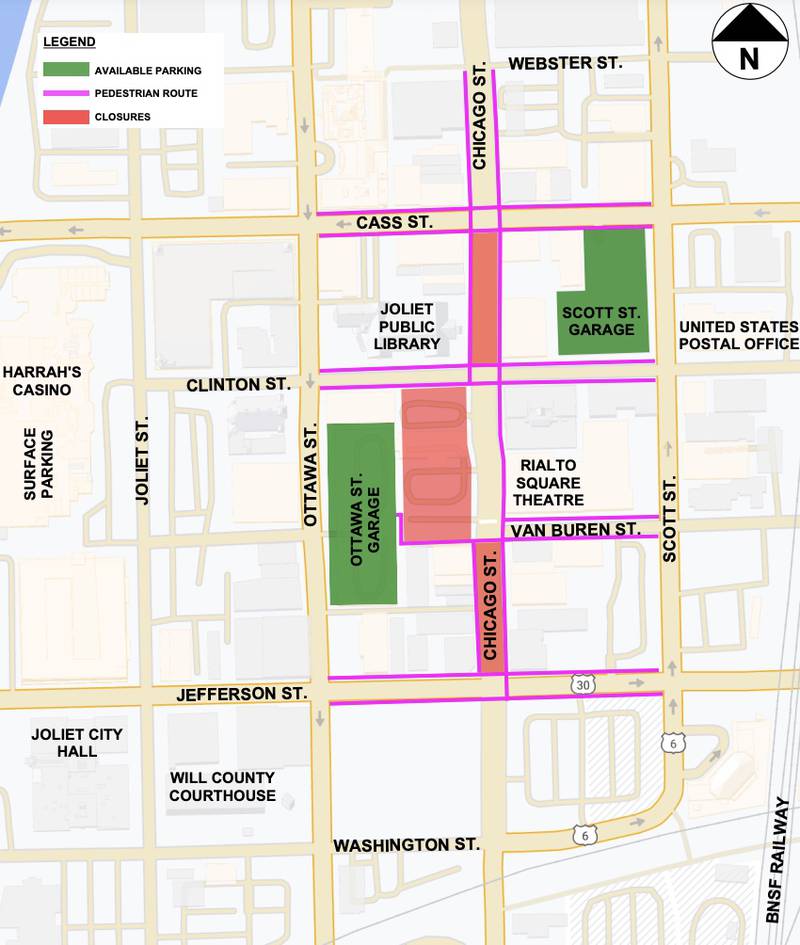 The city of Joliet announced traffic control and safety measures will change as part of the next phase of construction for the downtown Chicago Street Streetscape beginning, Thursday, Jan. 9, 2025.
