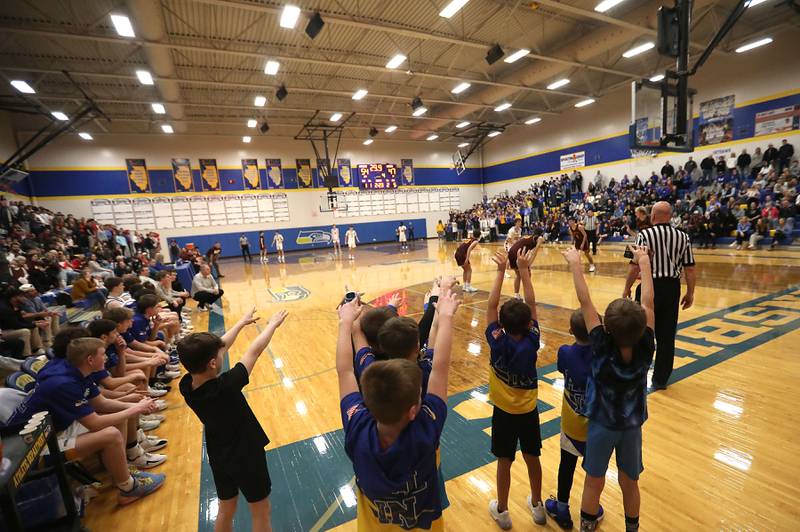 Sound Johnsburg fans cheer on Johnsburg's Zack Willis has he shoot a free-throw during the IHSA Class 2A Johnsburg Regional Championship boys basketball game against Richmond-Burton on Friday, February, 27, 2026, at Johnsburg High School.