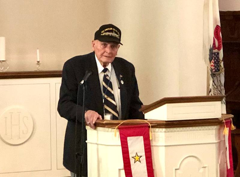 Dick Miller (96) of Aurora shared his memories of service at the 10th annual Veterans Day tribute held by Chapel On the Green, an area not-for-profit, on Sunday Nov. 13, 2022 in the chapel at 107 W. Center St in Yorkville.