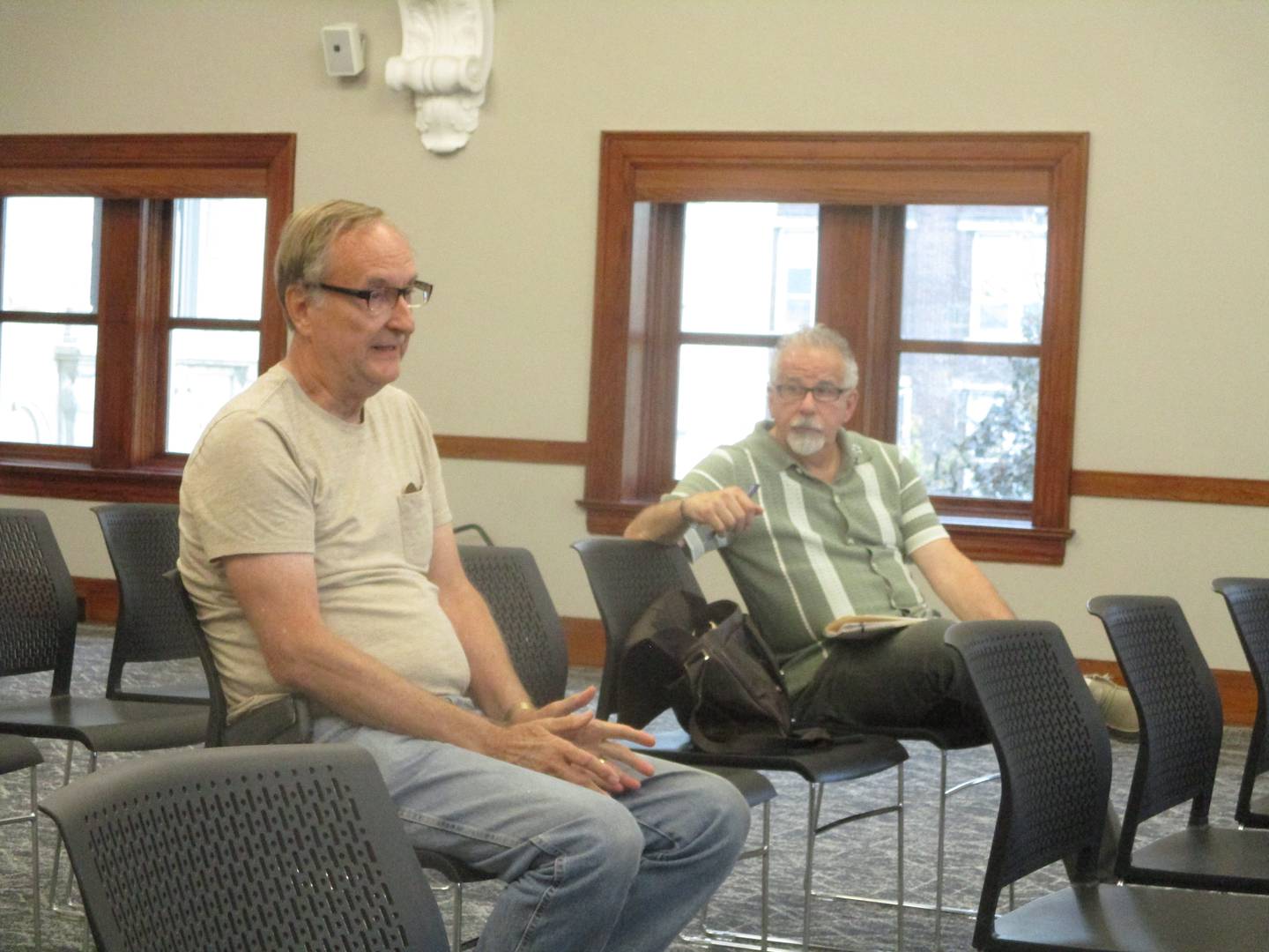 Dennis Schuit (left) of Oak Forest was one of two people to speak during the first hour of a public hearing held by Pace in Joliet on Friday on its proposed budget. Oct, 17, 2025