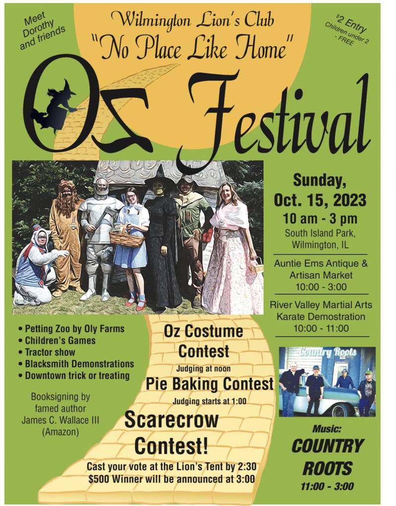 Wilmington Lion’s Club will hold Oz Festival from 10 a.m. to 3 p.m. Sunday, October 15, 2023 at South Island Park in Wilmington.