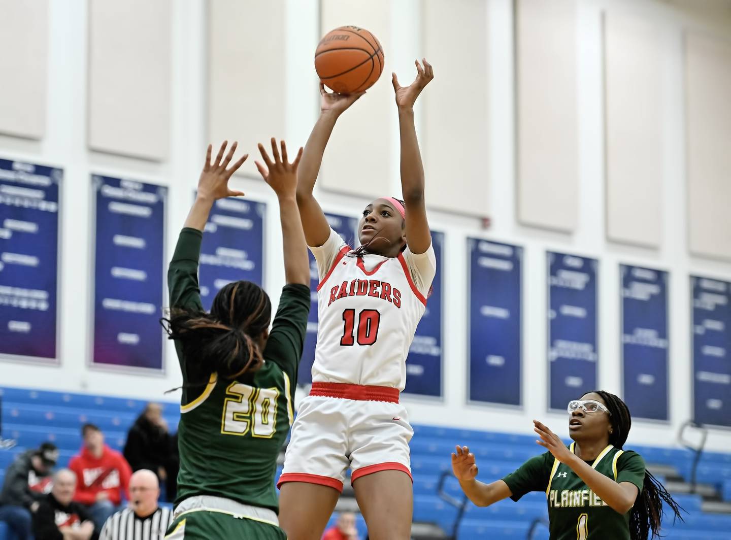 Bolingbrook's Trinity Jones shoots a mid-range shot during the Plainfield South Regional playoff game against Plainfield Central on Monday, Feb. 12, 2024, at Plainfield. (Dean Reid for Shaw Local News Network)