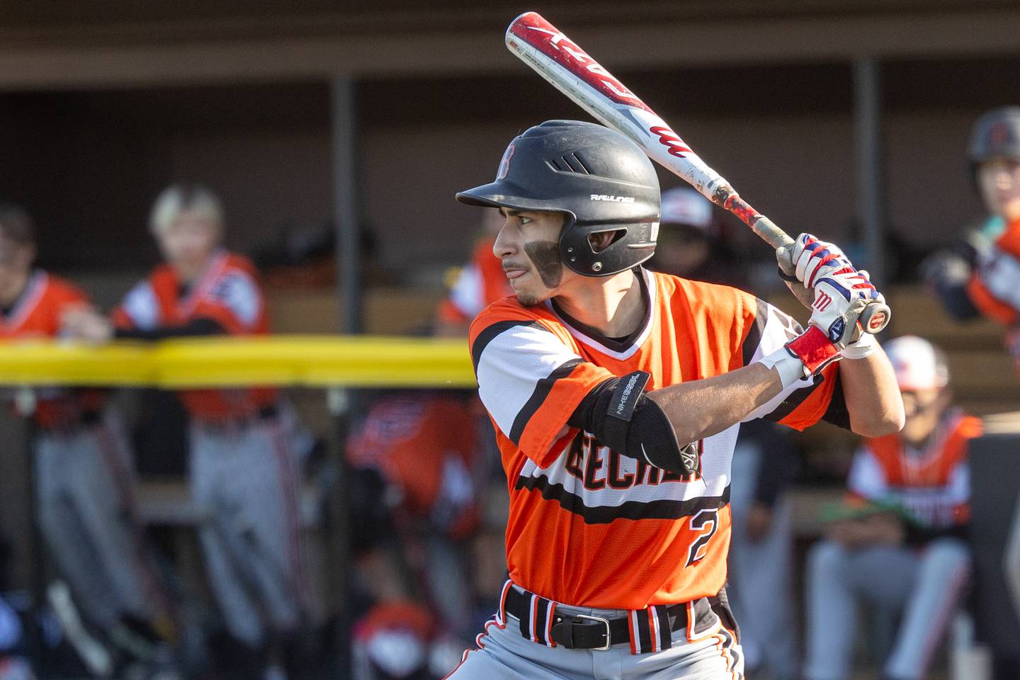 Nicholas Fox (2) of Beecher awaits pitch on Friday, April 11, 2025 at Seneca High School in Seneca.