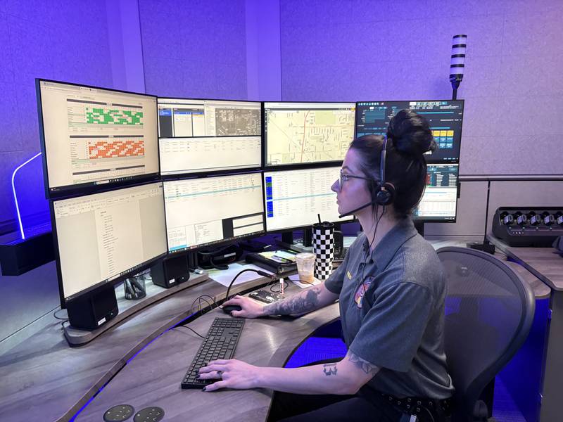 SEECOM dispatcher Kelli Donahue works in the dispatch center in Crystal Lake, Monday, April 20, 2026.