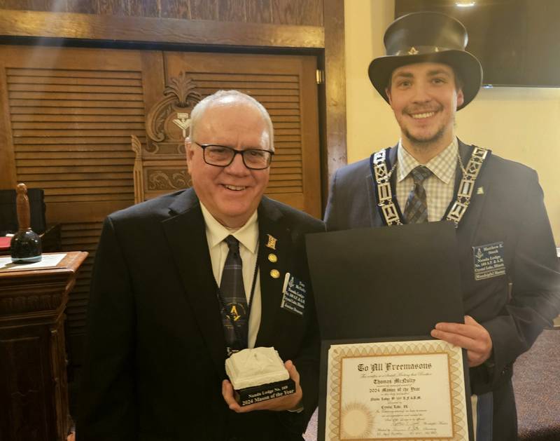 Nunda Masonic Lodge #169 presented its Mason of the Year Award to Thomas McNulty, left, on Nov. 26, 2024