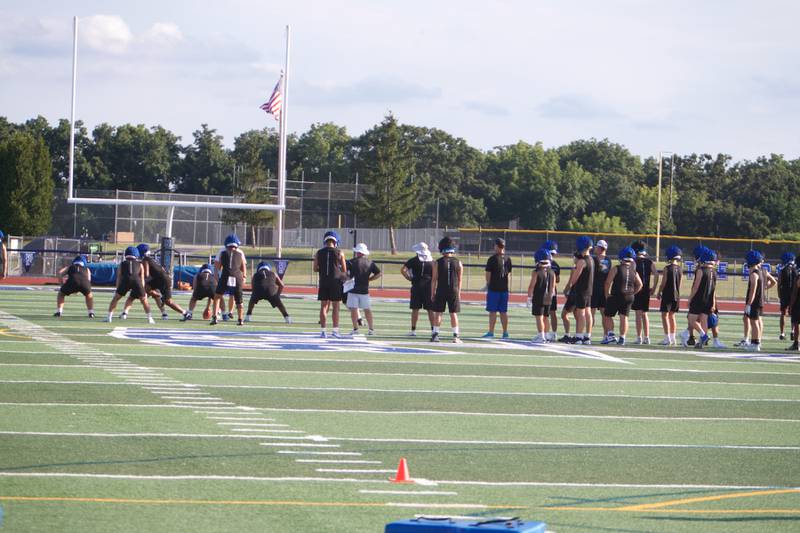 St. Charles North Varsity football run drills at the first practice on Monday, Aug.11,2025 in St. Charles.
