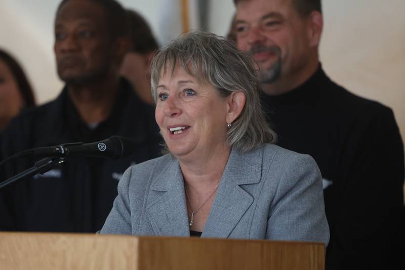 Will County Coroner Laurie Summers RN speaks at the Morgue and Coroner’s Facility Groundbreaking Ceremony on Friday.