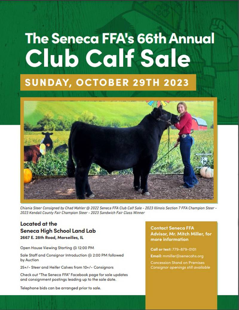 The flyer for the Seneca FFA calf sale.