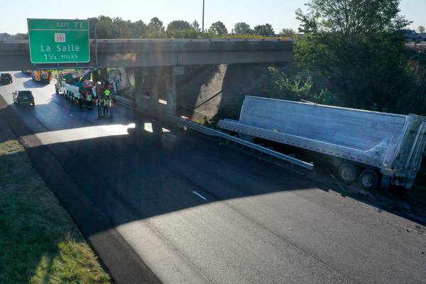 Photos: Semi strikes Illinois Route 251 bridge over Interstate I-80 in Peru
