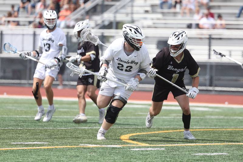 Lincoln-Way’s Aidean Kanenberg makes a move to the goal against Oak Forest on Saturday, May 4, 2024 at Lincoln-Way West in New Lenox.