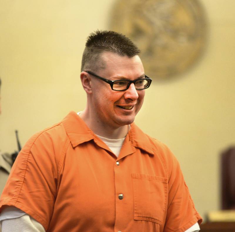 Duane Meyer is escorted into an Ogle County Courtroom for a hearing on Monday, Nov. 6, 2023.