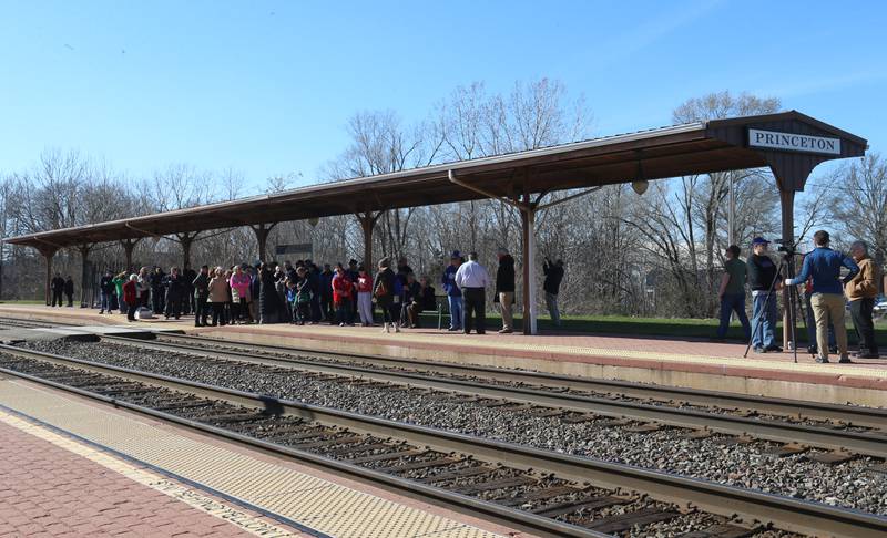 A supporters cheer on the Amtrak Illinois Zephyr during the 75th anniversary of the trains visit on Tuesday, March 19, 2024 in Princeton. On March 20, 1949 the debut of the original California Zephyr, a joint offering of the Chicago, Burlington & Quincy; Denver & Rio Grande Western; and Western Pacific.
