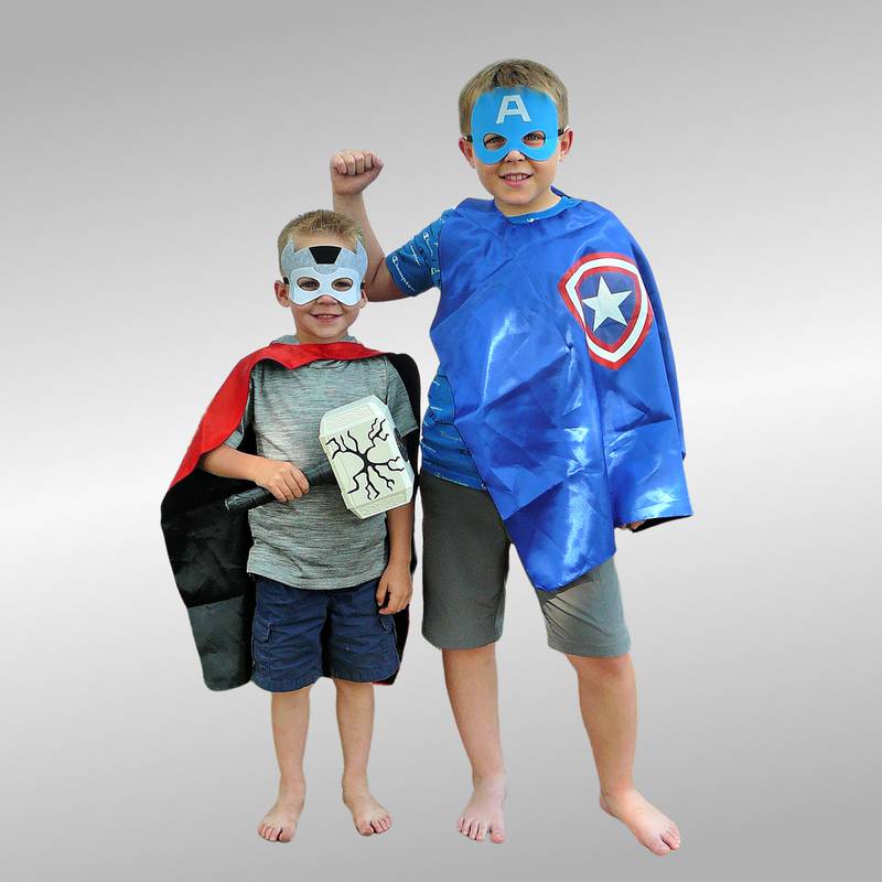 Students Elliot (Thor) and Logan (Captain America) have their outfits ready for VBS day at Park Church on Wednesday, July 26.