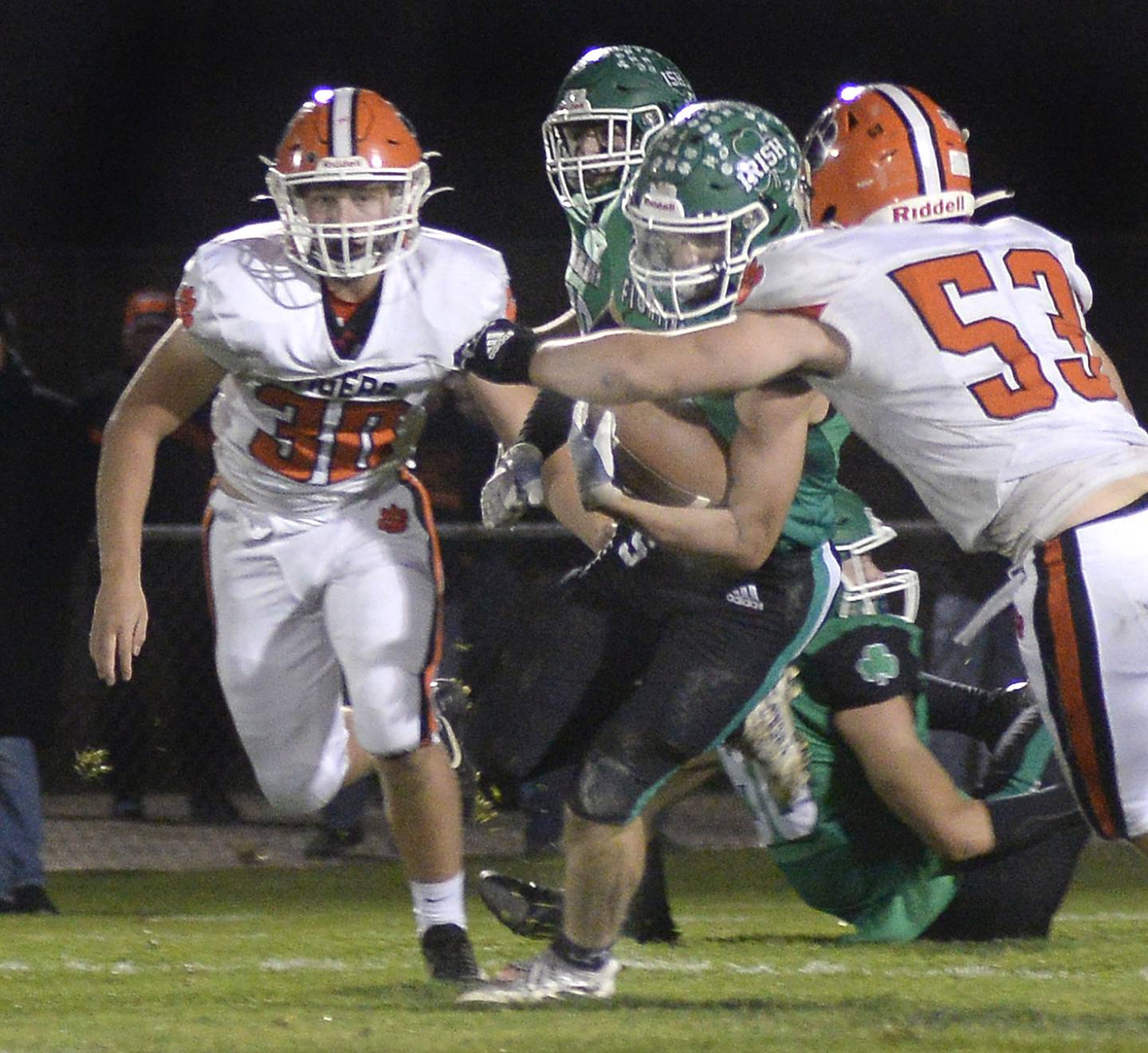 Seneca’s Asher Hamby breaks through the Byron defense on a run in the 2nd quarter in the second round of the IHSA Class 3A football playoffs on Friday, Nov. 4, 2022 in Seneca.