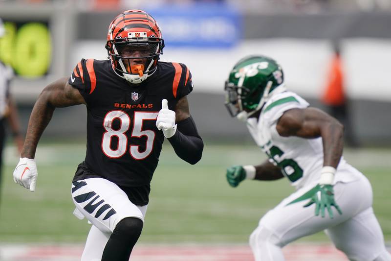 Cincinnati Bengals wide receiver Tee Higgins (85) during the second half of an NFL football game against the New York Jets Sunday, Sept. 25, 2022, in East Rutherford, N.J. (AP Photo/Seth Wenig)