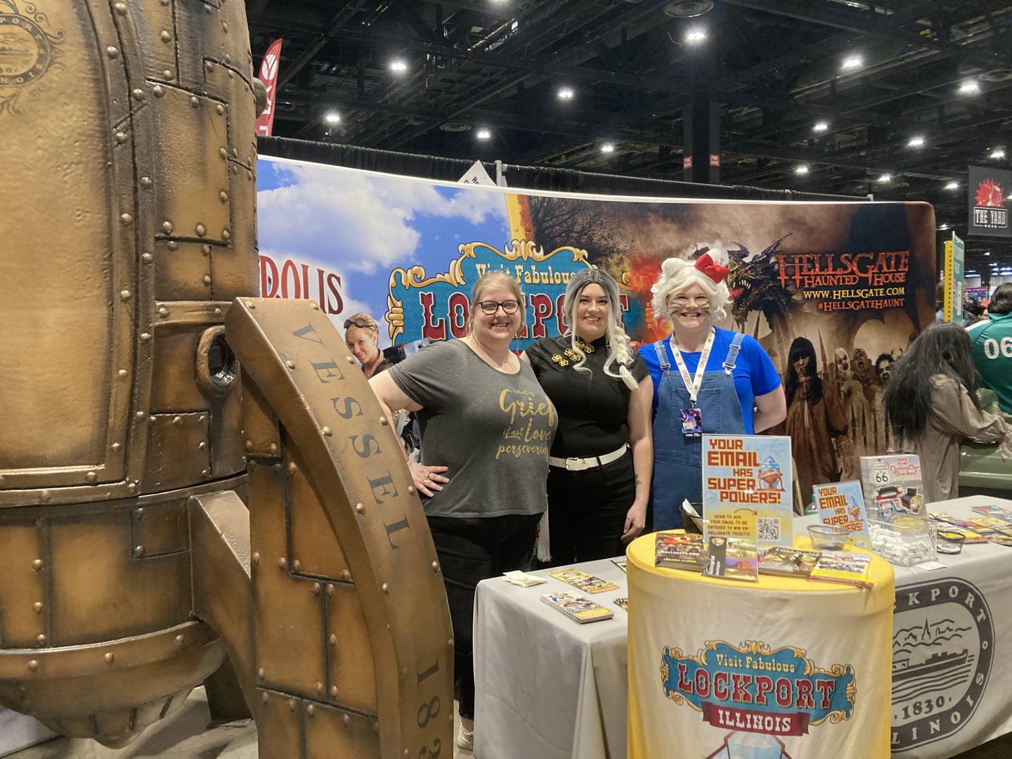 Members of the White Oak Library - Lockport branch work the city of Lockport's booth at Chicago Comic & Entertainment Expo at the McCormick Place over the weekend March 27-29, 2026.